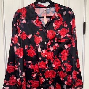 Victoria's Secret Red Floral Button Down Shirt